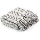 vidaXL Plaid strepen 125x150 cm katoen grijs en wit