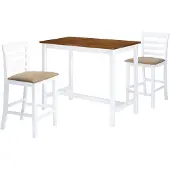 vidaXL Bartafel- en barstoelenset massief hout bruin en wit 3-delig
