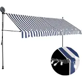 vidaXL Auvent manuel rétractable avec LED 350 cm Bleu et blanc