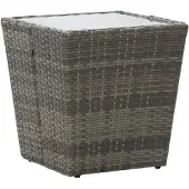 vidaXL Theetafel 41,5x41,5x43 cm poly rattan en gehard glas grijs