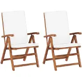 vidaXL Tuinstoelen 2 st verstelbaar met kussens massief teakhout crème