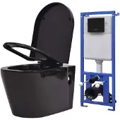 vidaXL Hangend toilet met verborgen stortbak keramiek zwart