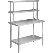 vidaXL Keukenwerktafel met bovenschap 120x60x150 cm roestvrij staal