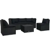 vidaXL 4-delige Loungeset met kussens poly rattan zwart