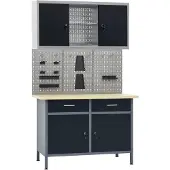 vidaXL Werkbank met 3 gereedschapswanden en 1 wandkast