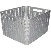 Forte Plastics Plasticforte Opbergmand - Kastmand - rotan kunststof - zilver - 28 Liter - 34 x 40 x 23 cm - Opbergmanden