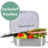 GADGY Lunchbox RVS - met Koeltas – 1400 ml. - Broodtrommel - Brooddoos met losse voedselverdeler
