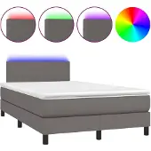 vidaXL Boxspring met matras en LED kunstleer grijs 120x200 cm