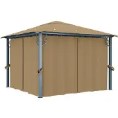 vidaXL Paviljoen met gordijn, 300x300 cm, taupe, aluminium