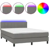 vidaXL Boxspring met matras en LED stof donkergrijs 140x190 cm