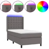 vidaXL Boxspring met matras en LED kunstleer grijs 90x190 cm