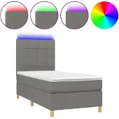 vidaXL Boxspring met matras en LED stof donkergrijs 90x200 cm