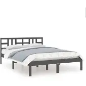 vidaXL Bedframe massief hout grijs 200x200 cm