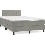 vidaXL Boxspring met matras fluweel lichtgrijs 120x200 cm