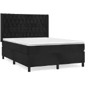 vidaXL Boxspring met matras fluweel zwart 140x200 cm