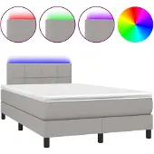 vidaXL Boxspring met matras en LED stof lichtgrijs 120x200 cm