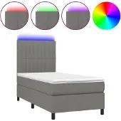 vidaXL Boxspring met matras en LED stof donkergrijs 100x200 cm