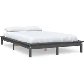 vidaXL Bedframe massief grenenhout grijs 150x200 cm