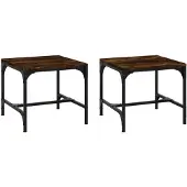 vidaXL Bijzettafels 2 st 40x40x35 cm bewerkt hout gerookt eiken