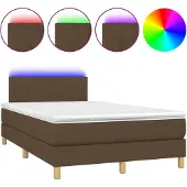 vidaXL Boxspring met matras en LED stof donkerbruin 120x200 cm