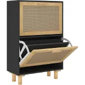 vidaXL Schoenenkast 52x25x80 cm bewerkt hout en rattan zwart