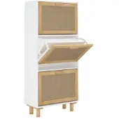 vidaXL Schoenenkast 52x25x115 cm bewerkt hout en natuurlijk rattan wit