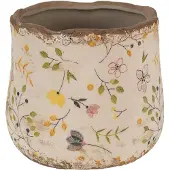 Clayre & Eef Bloempot Ø 11x10 cm Beige Geel Keramiek Bloemen Bloempot Binnen Beige Bloempot Binnen