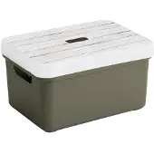 Sunware Opbergbox/mand - donkergroen - 13 liter - met deksel hout kleur - Opbergbox