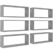vidaXL Wandschappen kubus 6 st 60x15x23 cm bewerkt hout betongrijs