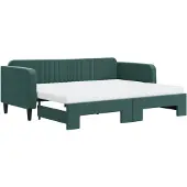 vidaXL Slaapbank onderschuifbed matrassen 90x200cm fluweel donkergroen