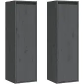 vidaXL Wandkasten 2 st 30x30x100 cm massief grenenhout grijs