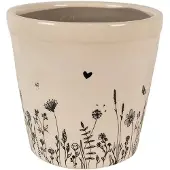 Clayre & Eef Bloempot Ø 21x20 cm Beige Zwart Keramiek Bloemen Bloempot Binnen Beige Bloempot Binnen