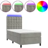vidaXL Boxspring met matras en LED fluweel lichtgrijs 90x200 cm