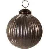 Clayre & Eef Kerstbal Ø 8x8 cm Grijs Glas Rond Kerstboomversiering Grijs Kerstboomversiering