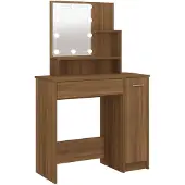 vidaXL Schminktafel met LED-verlichting, bruin, eikenlook, 86,5 x 35 x 136 cm