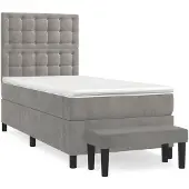 vidaXL Boxspring met matras fluweel lichtgrijs 100x200 cm