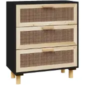 vidaXL Dressoir 60x30x70 cm massief grenen hout en rattan zwart