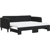 vidaXL Slaapbank onderschuifbed en matrassen 90x200 cm fluweel zwart