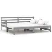 vidaXL Slaapbank uitschuifbaar massief grenenhout grijs 2x(90x200) cm