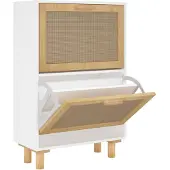 vidaXL Schoenenkast 52x25x80 cm bewerkt hout en natuurlijk rattan wit