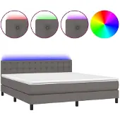 vidaXL Boxspring met matras en LED kunstleer grijs 160x200 cm