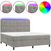 vidaXL Boxspring met matras en LED fluweel lichtgrijs 180x200 cm