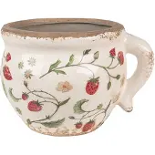 Clayre & Eef Bloempot 17x14x12 cm Beige Rood Keramiek Aardbeien Bloempot Binnen Beige Bloempot Binnen