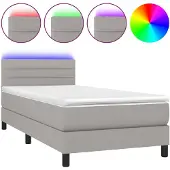 vidaXL Boxspring met matras en LED stof lichtgrijs 80x200 cm