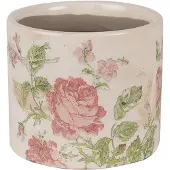 Clayre & Eef Bloempot Ø 11x9 cm Beige Roze Keramiek Bloemen Bloempot Binnen Beige Bloempot Binnen