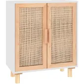vidaXL Dressoir 60x30x70 cm massief grenenhout en rattan wit