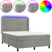 vidaXL Boxspring met matras en LED fluweel lichtgrijs 140x190 cm