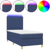 vidaXL Boxspring met matras en LED stof blauw 90x200 cm