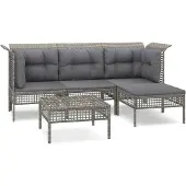 vidaXL 5-delige Loungeset met kussens poly rattan grijs
