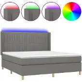 vidaXL Boxspring met matras en LED stof donkergrijs 160x200 cm
